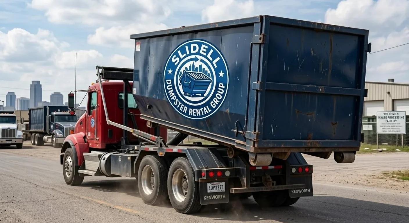 A Slidell Dumpster Rental Group roll-off dumpster delivered to an active construction site in Abita Springs, LA