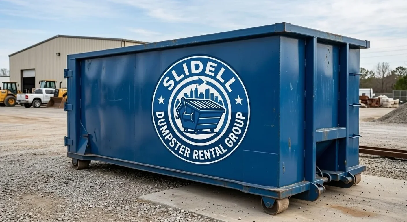 Residential Dumpster Rental in Slidell, LA A Slidell Dumpster Rental Group dumpster delivered to a residential driveway for a home cleanout project